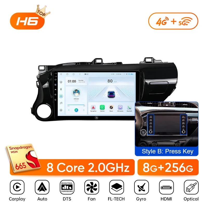 Ainavi Autoradio für Toyota Hilux LHD 2015 2016 2017 2018 2020 2021 2023 Drahtloser Carplay Android Auto-Multimedia-Player Stereo 4