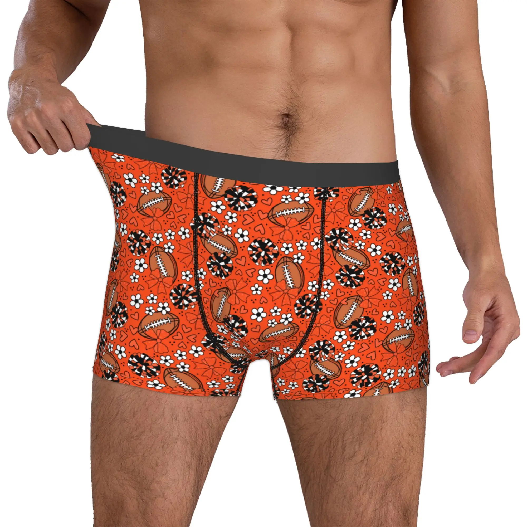 Rugby Union Football Cheer Bows  Boxers Shorts Mens Orange And Black Briefs Underwear Cool Underpants