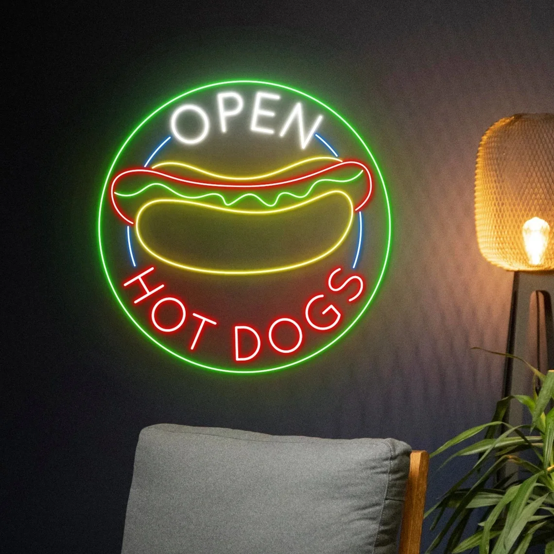 Open Hot Dog Neon Sign Fast Food Shop Room Wall Decor Restaurant Neon