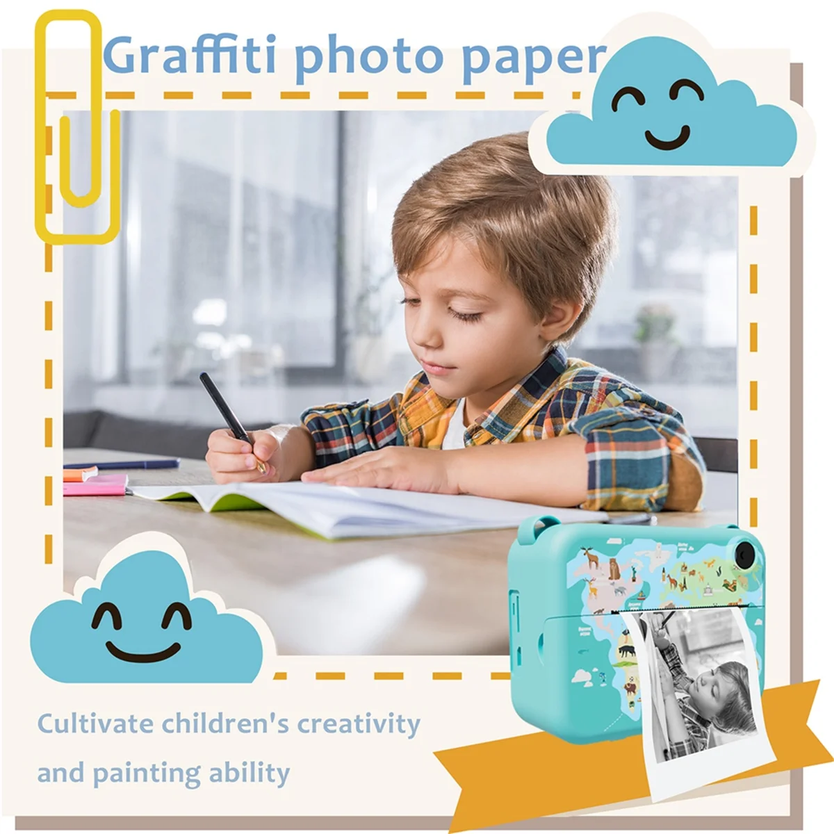 Cámara instantánea digital con papel de impresión Niños Cámara de video selfie para niños Cámara de videocámara Juguete para regalo para niños, Azul