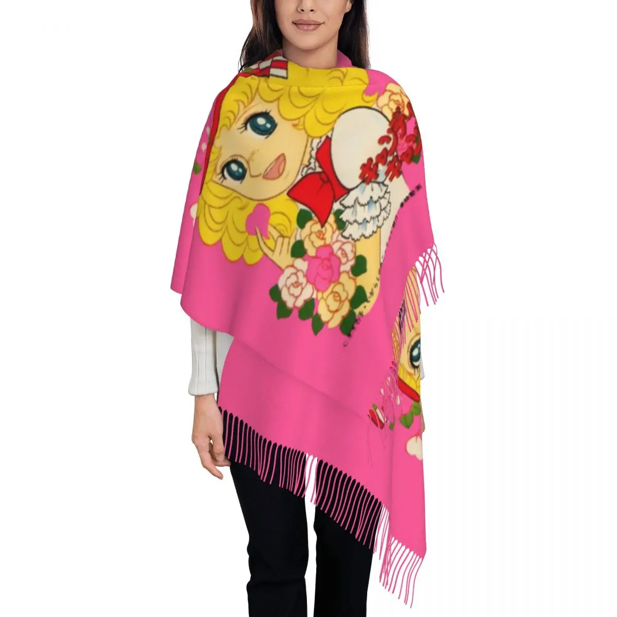 

Женские длинные шарфы с рисунком Nime And Terence Candy Candy, зимние толстые теплые шаль с кисточками, шарф Candice Anime Manga Girl