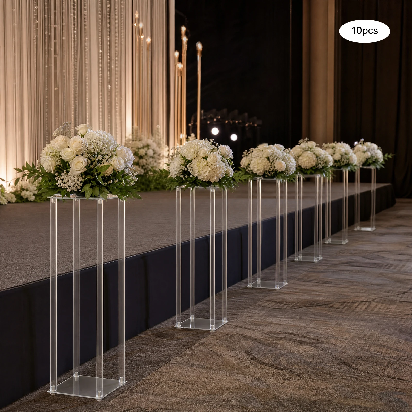 10PCS Acrylic Flower Stand 7.87x7.87x23.62in Clear Wedding Flower Display Rack 6.6lbs Capacity Decoration Stand for Party Centerpiece