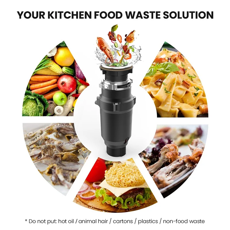 Kitchen Food Waste Shredder 370W 3-Stage Grinding Food Waste Disposer Air Switch Connect The Dishwasher Electric Food Crusher