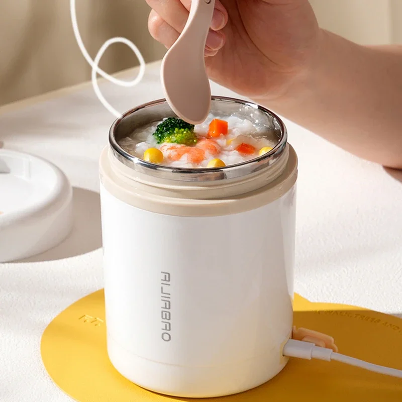 Lancheira com aquecimento elétrico portátil USB 600ML Aquecedor de alimentos de aço inoxidável com função de bebida para piqueniques Aquecedor de alimentos