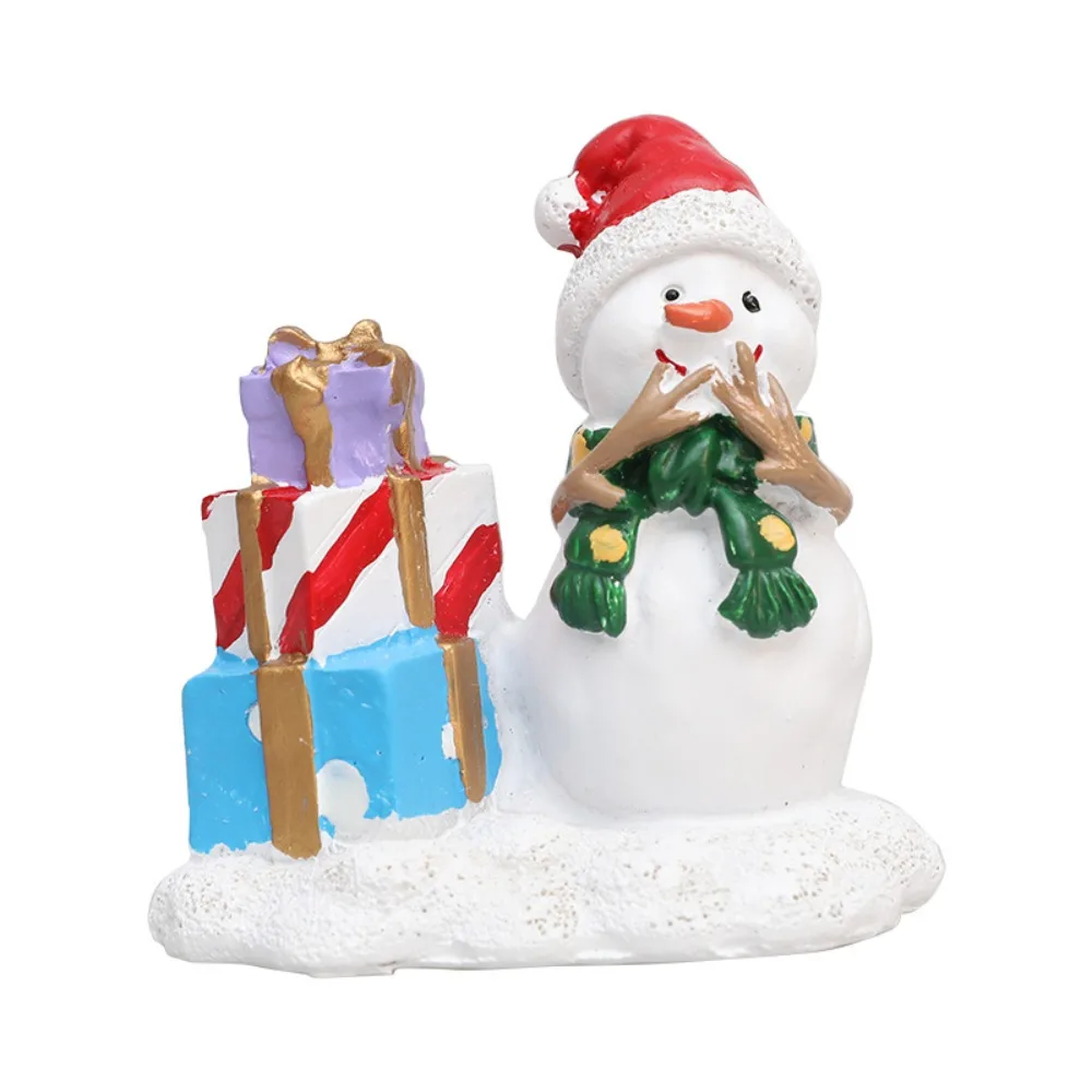 Cute Christmas Snowman Figurines Realistic Resin Santa Claus Gift Box Statue Elegant Merry Christmas Decorations Home Xmas Decor