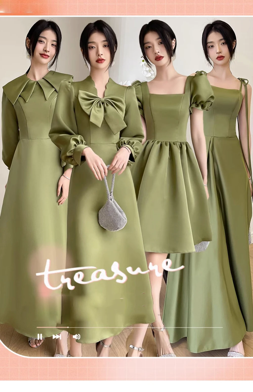 Women's Light Green Bridesmaid Dressed Elegant Autumn Satin Fabric High Quality Wedding Party Guest Vestido Sisters Party Gown