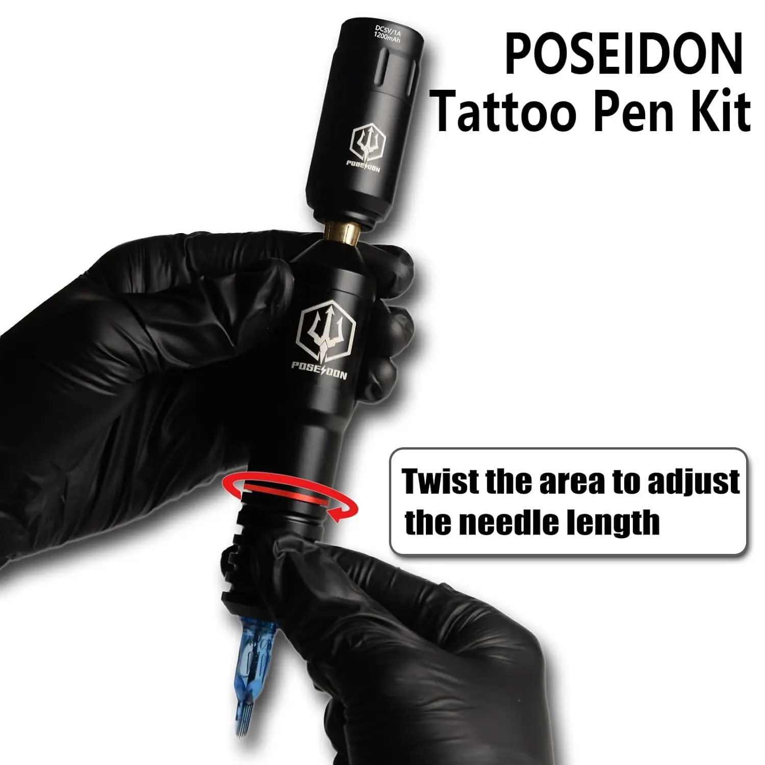 POSEIDON Wireless Tattoo Machine Kit, Gun Kit with Power Supply and 40 Pcs Cartridge Needles