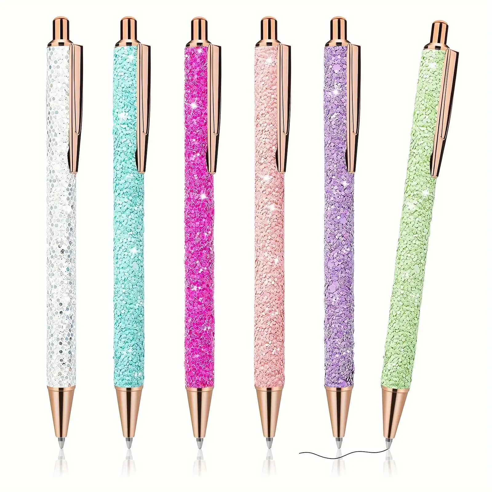Shiny Metal Pens, Including, Retractable Cute Glittering Black Fine Point Gift Pens for Writing Diaries, School Stationery,