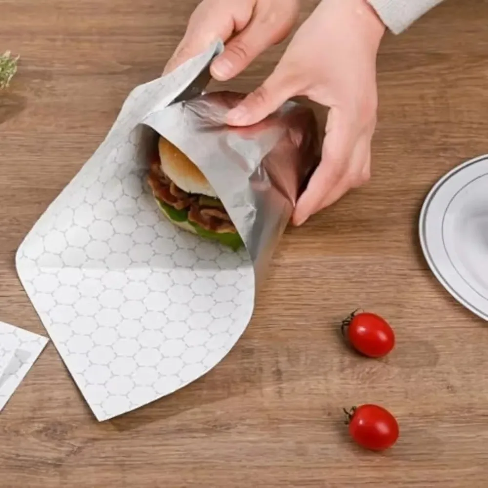 50Pcs Deli Thermal Insulated Foil Wrap Sheets Aluminum Foil Restaurant Catering Grease-Resistant Wrap Paper Hot Food Compatible