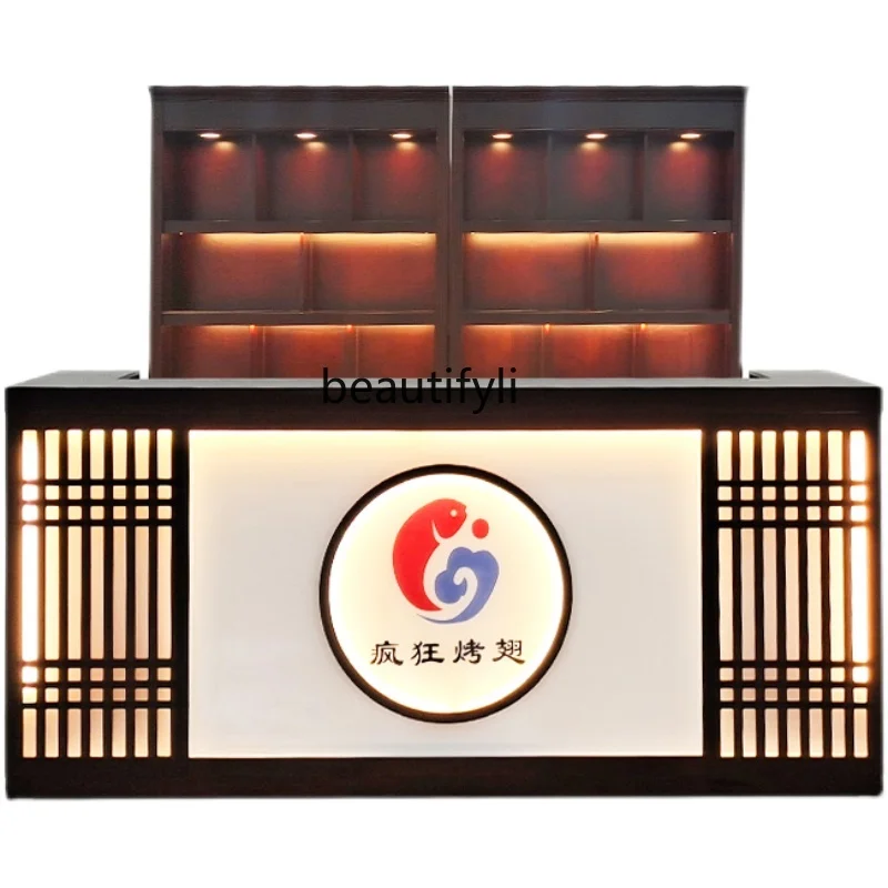 

Chinese Hotel Reception Desk Local Restaurant Bar Restaurant BBQ Hot Pot Reception Table Cashier Wine Cabinet