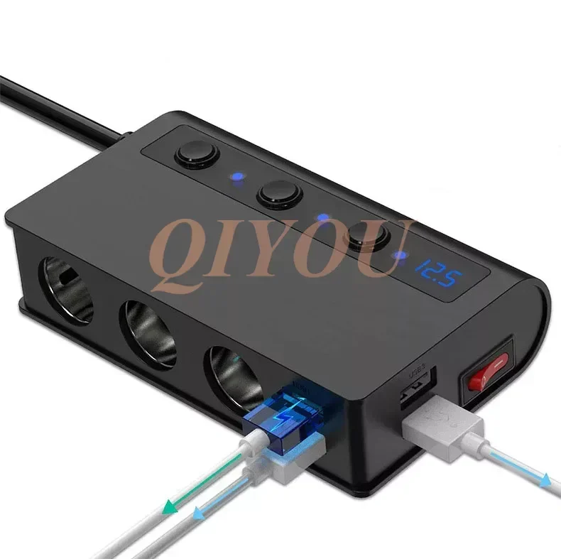 

12V 180W 4 USB Port Multi-function Car Charger QC3.0 Fast Charging Car Phone Charging Socket Car Cigarette Lighter