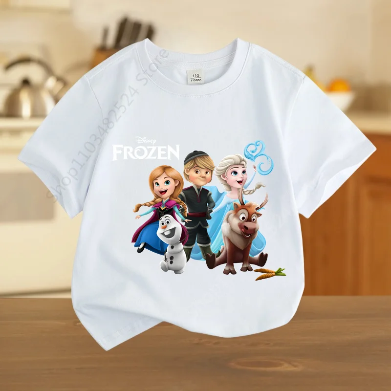 Disney księżniczka elza Anna Frozen Anime damska koszulka letnie bluzki białe koszulki z krótkim rękawem Kawaii bluzki damskie dziewczynka ubranka