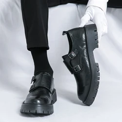 New men's grasp leather Derby shoes British platform buckle leather shoes with high and low top casual shoes for men