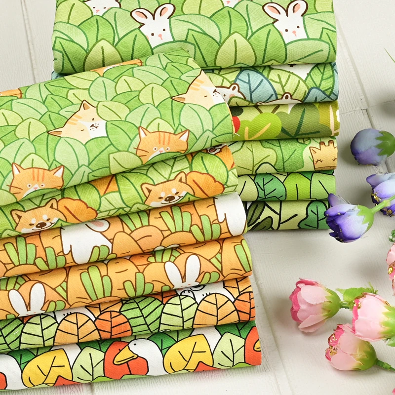 Thin Cotton Canvas Fabric By The Yard,Cartoon Animals Printed Canvas For Sewing Patchwork Clothes Dress Bags Quilting Material
