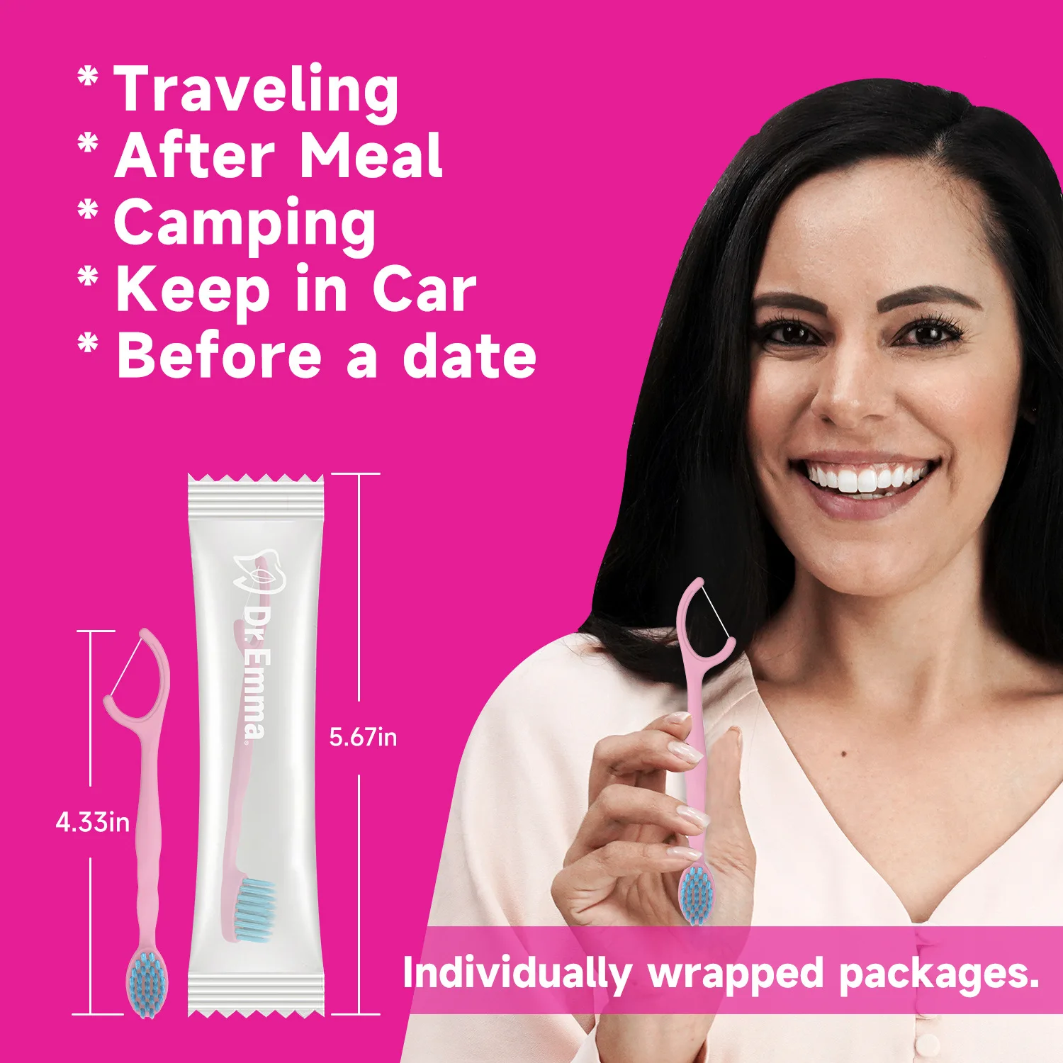 Disposable Travel Oral Kit, Individual Package Toothbrush, Floss & Toothpaste, Portable, Breath Freshening, No Cleaning Needed