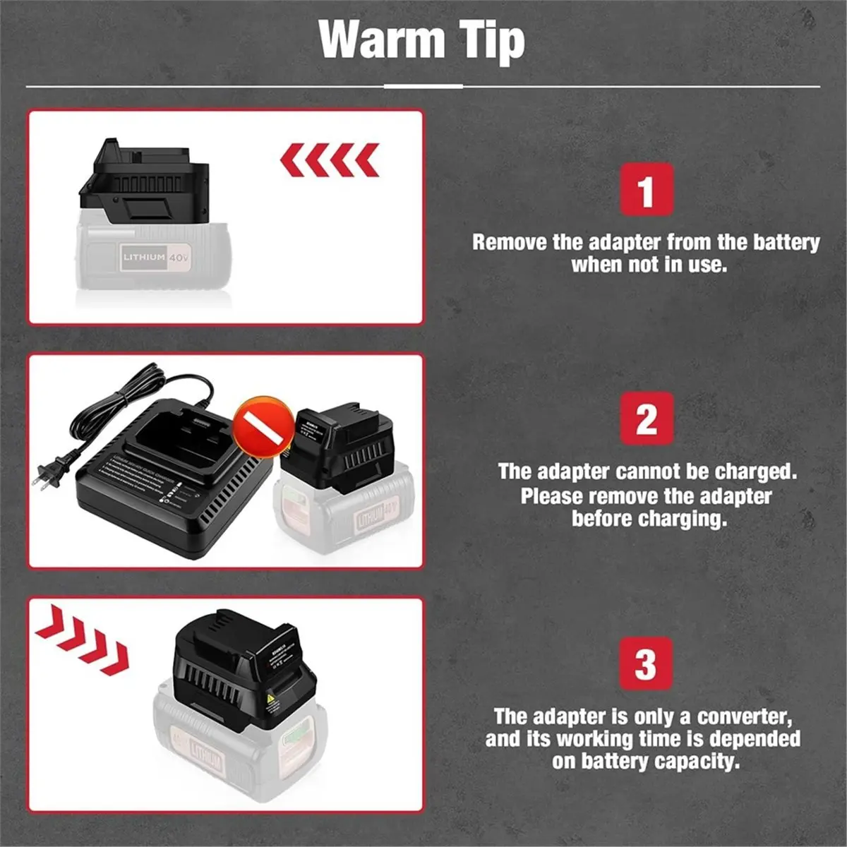 Battery Adapter for 40V Lithium Battery Convert to Work for 18V Cordless Power Tool