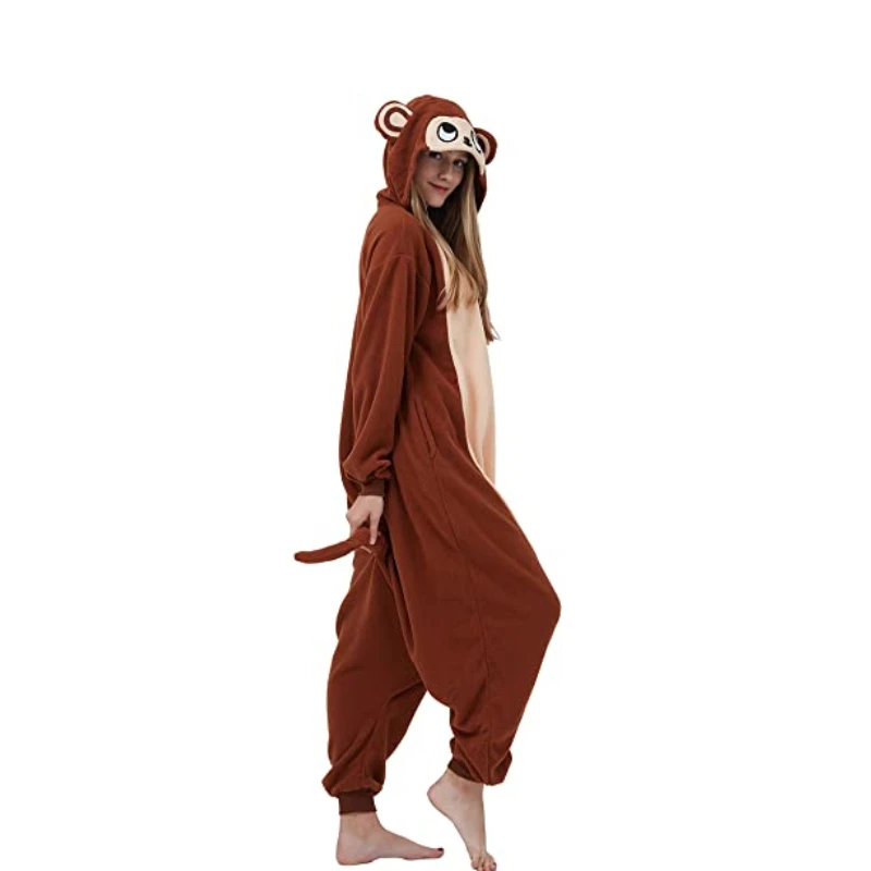 PAJAMASEA Brown Monkey Onesies Adult Onsie Family Party Animal Costume Cosplay Piece Jumpsuit Button Romper Raccoon Kigurumi