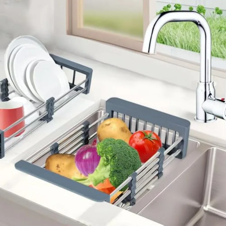 

Dish Drying Rack Kitchen Sink Organizer: Expandable Stainless Steel Dish Drainer Rustproof Sink Dish Drying Rack Upgraded Dish