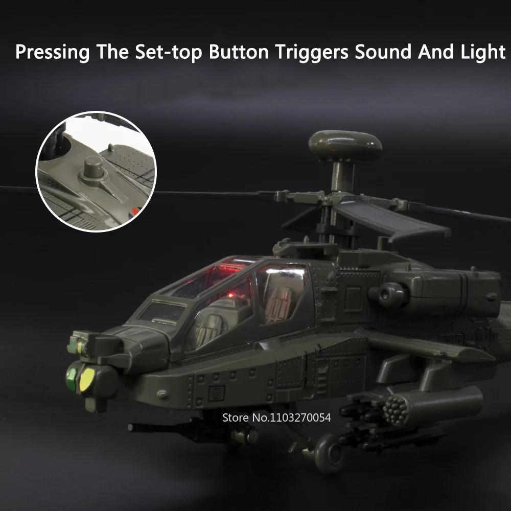 1/32 AH-64 Apache Helicopter Model Toy Alloy Diecast Model Plane With Sound Light Metal Propeller Rotation Toys For Boys Gifts