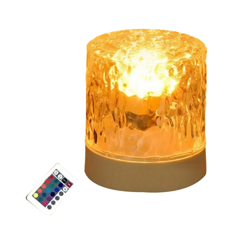 

A53Q-16 Цветной светодиодный проектор с водной рябью, ночник с дистанционным перезаряжаемым ночником, RGB с регулируемой яркостью, хрустальная настольная лампа