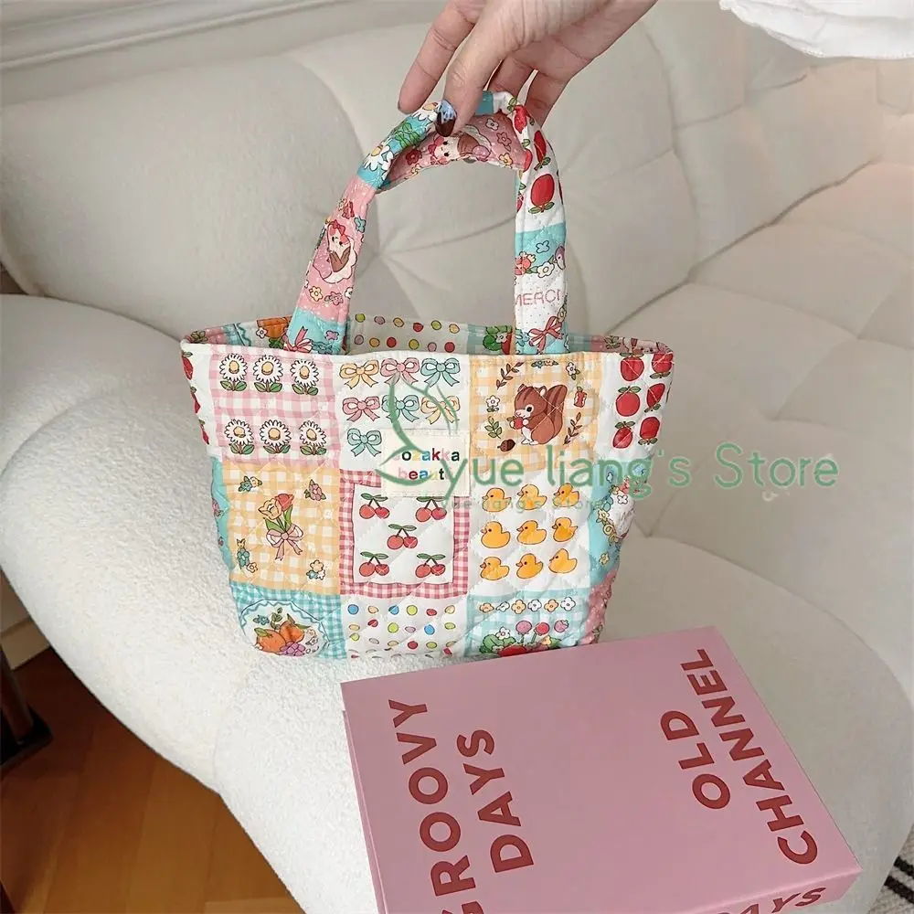 Cute Cartoon Print Tote Bag New Fashion Women Soft Quilted Handbag Shoulder Bag Girls Book Bag Travel Shopping Package