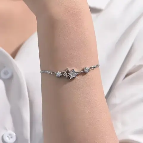 New Y2k Fine 925 Sterling Silver Custom Pretty Crystal Star Bracelets For Women Jewelry Fashion Party Wedding Engagement Gifts