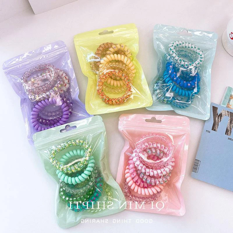 6PCS Candy Color Hair Rope Summer Telephone Wire Elastic Hair Band Spiral Cord Rubber Hair Tie Stretch Headband Girl Headwear