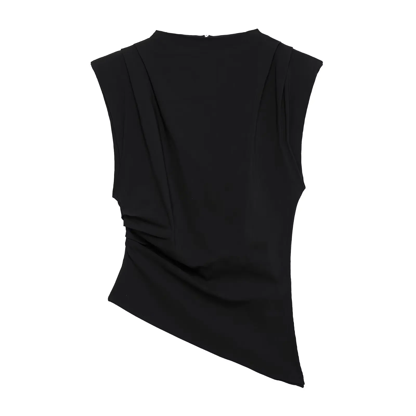 2025 Women's T-Shirt Clothes Woman Clothing Top Women Basic All-Match Tops New Fashion Pleated Asymmetrical Padded Shoulder Top