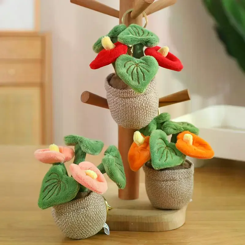 Porte-clés poupées Super douces, 1 pièce, plantes vertes artificielles en pot, jouets en peluche, sac à dos, pendentif clé, dessin animé, cadeau d'anniversaire pour filles et garçons