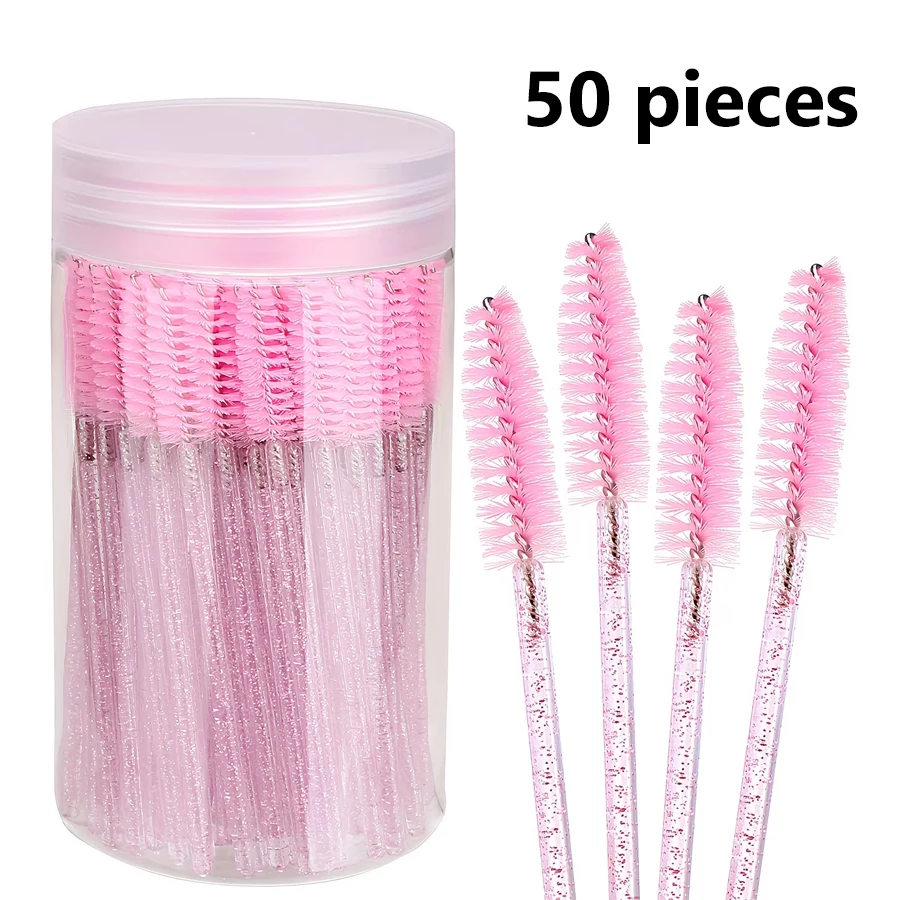 50-teiliges Wimpern- und Augenbrauen-Kamm- und Bürstenset, Spezialisierte Mascara-Bürstenköpfe für Wimpernverlängerungspflege, zum Kämmen und Trennen von Wimpern, Augenbrauen-Formungsbürste, Tragbares