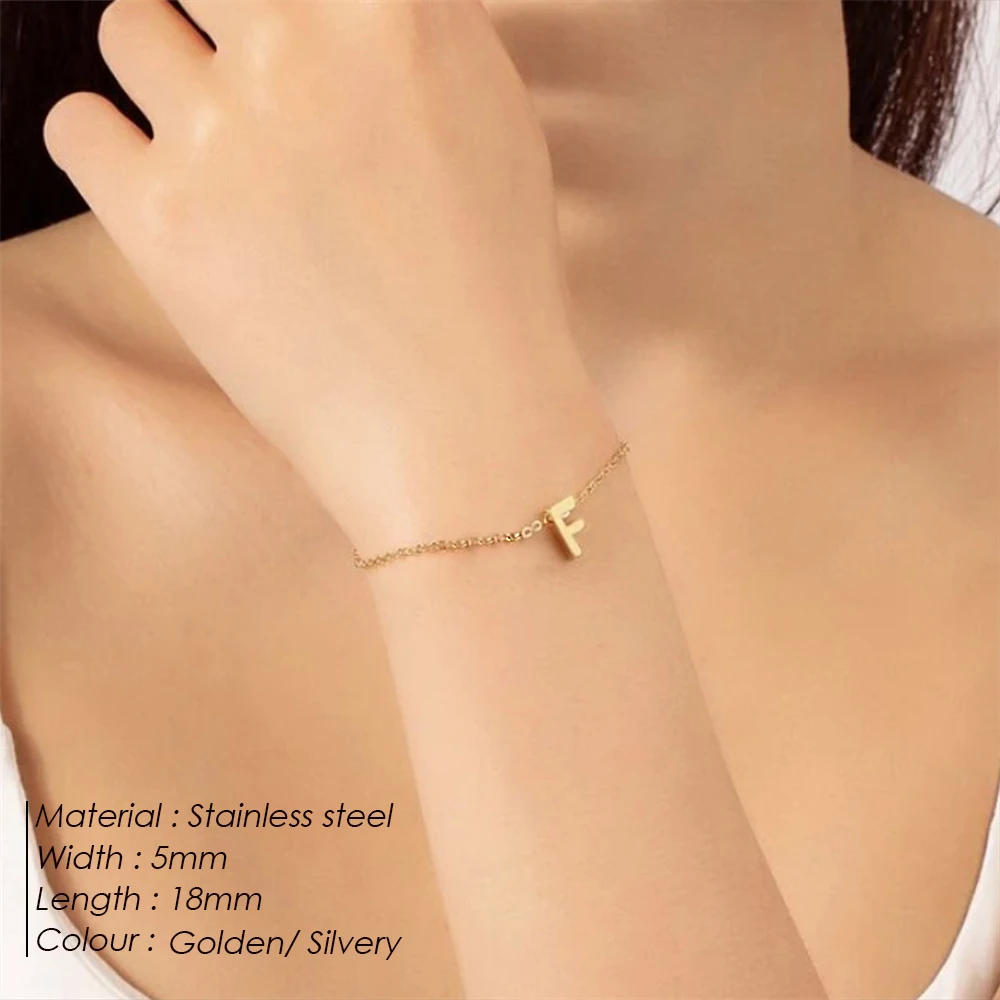 eManco DIY Personalized Alphabet Bracelet Stainless Steel Jewelry Simple Gold-Plated Accessories Girls Anniversary Gift Wholesal