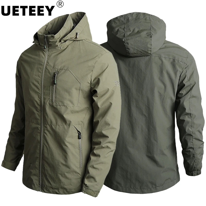 US Hot Sale Mens Outdoor Hiking Jackets Summer Quality Multi-pockets Tactical Hunting Fishing Waterproof Hooded Thin Jacket Men