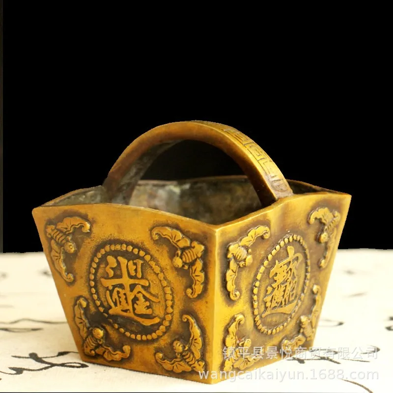 Brass pure copper treasure bowl and rice jar , Feng Shui ornaments for attracting wealth, home decorations