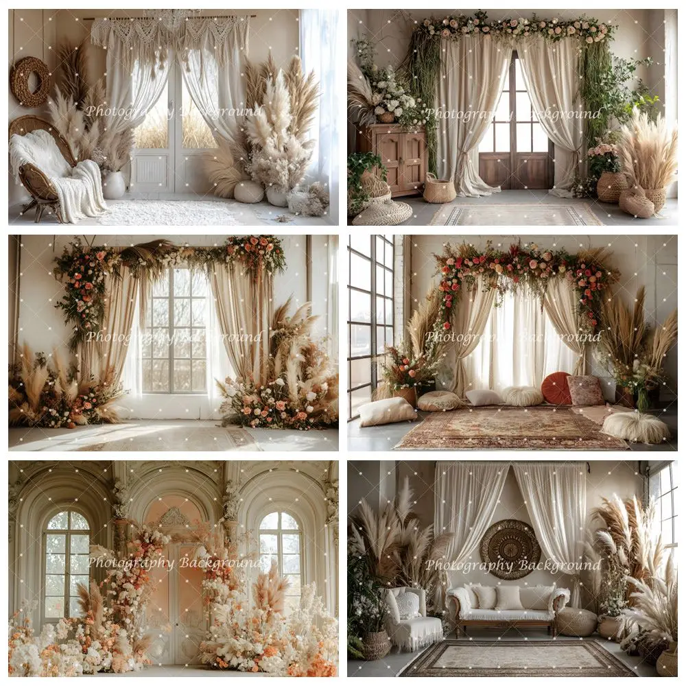 

Boho Wedding Portrait Photography Background Floral Room Window Bridal Shower Maternity Art Portrait Decor Backdrop Photo Studio