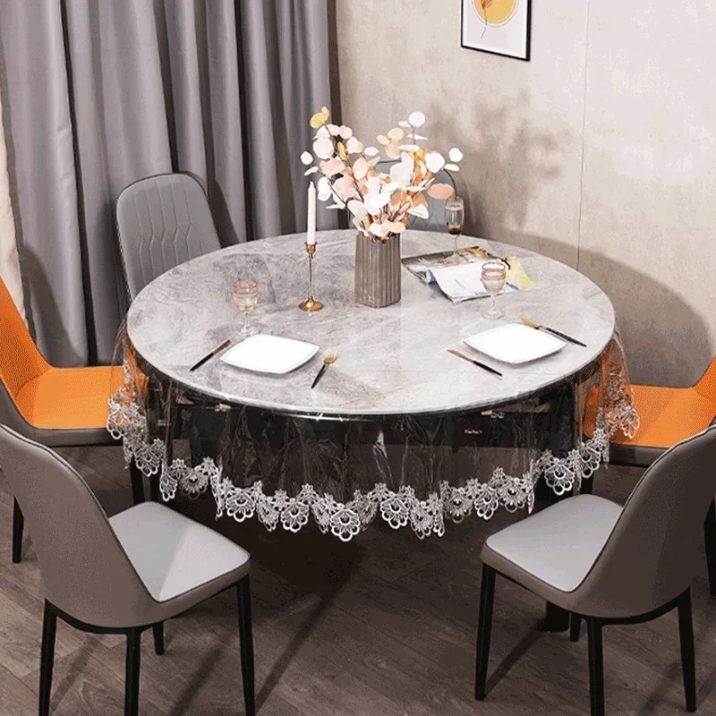 Waterproof Table Cover PVC Transparent Soft Dining Tablecloth Lace Embroidered Coffee Table Crystal Plate Oil-proof Tables Mat