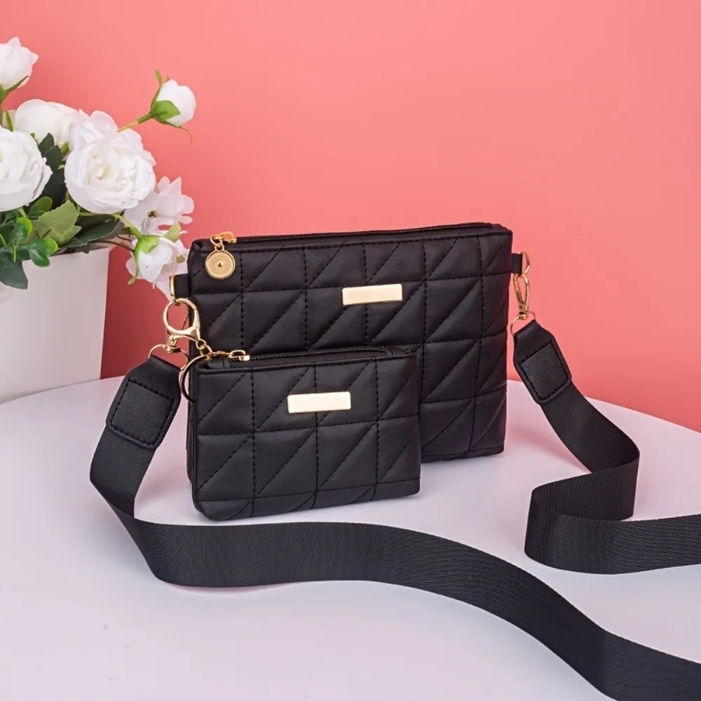 2Pcs Portable PU Leather Phone Bag Wallet Solid Color Multi-functional Mini Clutch Bag Quilted Design Storage Bag Casual Wear