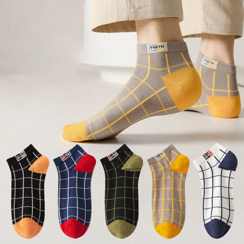 

Dreamlikelin 5 Pairs Men’s Spring & Summer Socks Plaid Fashion Casual Short Comfortable Ankle Socks for Men