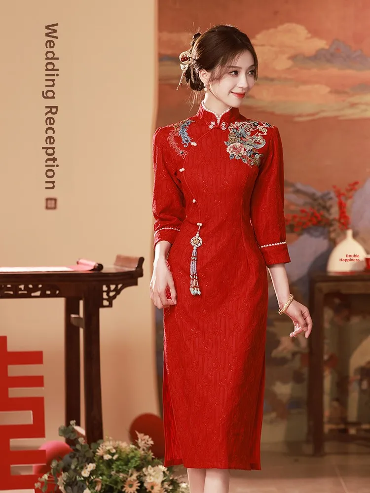 

Red Young Sle Wedding Dr New Chinese Heavy Rvation Version Evening Gown 2023 New Sle Wedding Dr