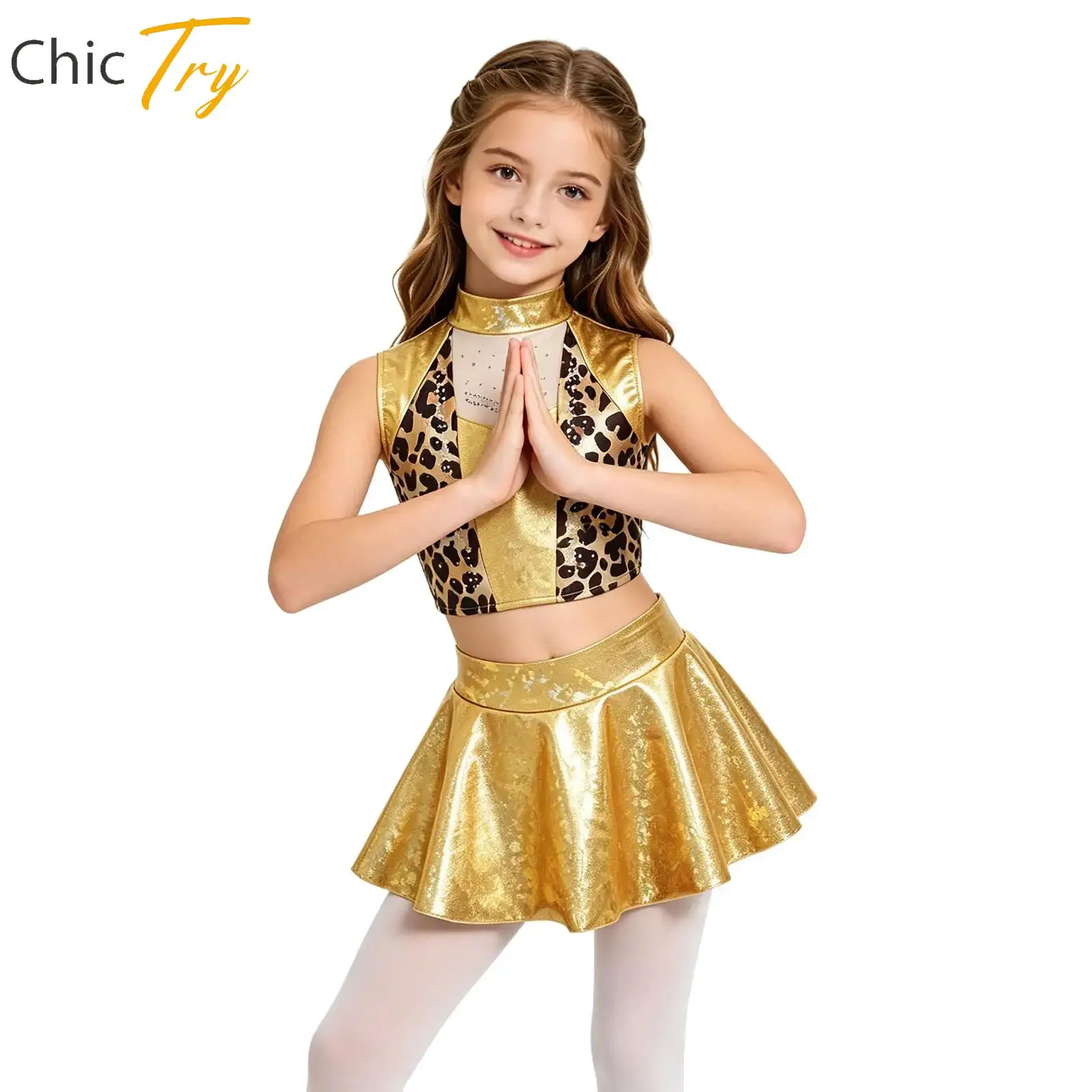 

Sleeveless Crop Top with Skirted Bottom Dance Suit for Kids Girls Ballet Jazz Tango Latin Modern Dance Performance Outfits Wear