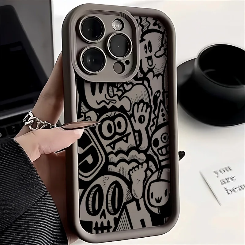 Black Graffiti Phone Case For iPhone 17 16 Pro Max 15 14 13 Pro Max 12 11 Pro Max Plus Air XS X XR 16E 7 8 SE2 Camera Soft Cover - view 6
