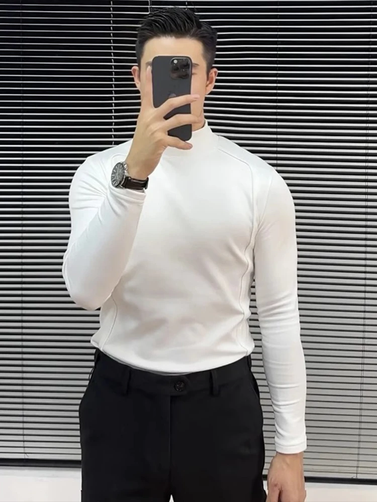 

Теплая мужская вельветовая футболка с длинным рукавом и высоким воротником, модная, в британском стиле, зимняя, трендовая, стильная.