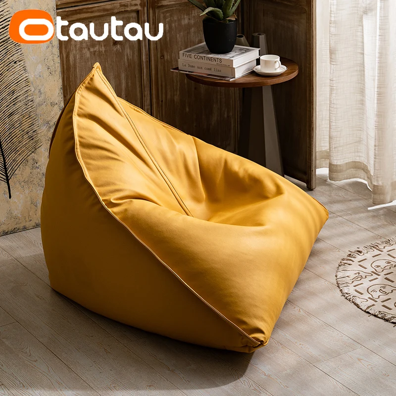 OTAUTAU Triangle Faux Leather Bean Bag Cover No Filler Floor Seat Beanbag Chair Pouf Ottoman Single Sofa Furniture SF020