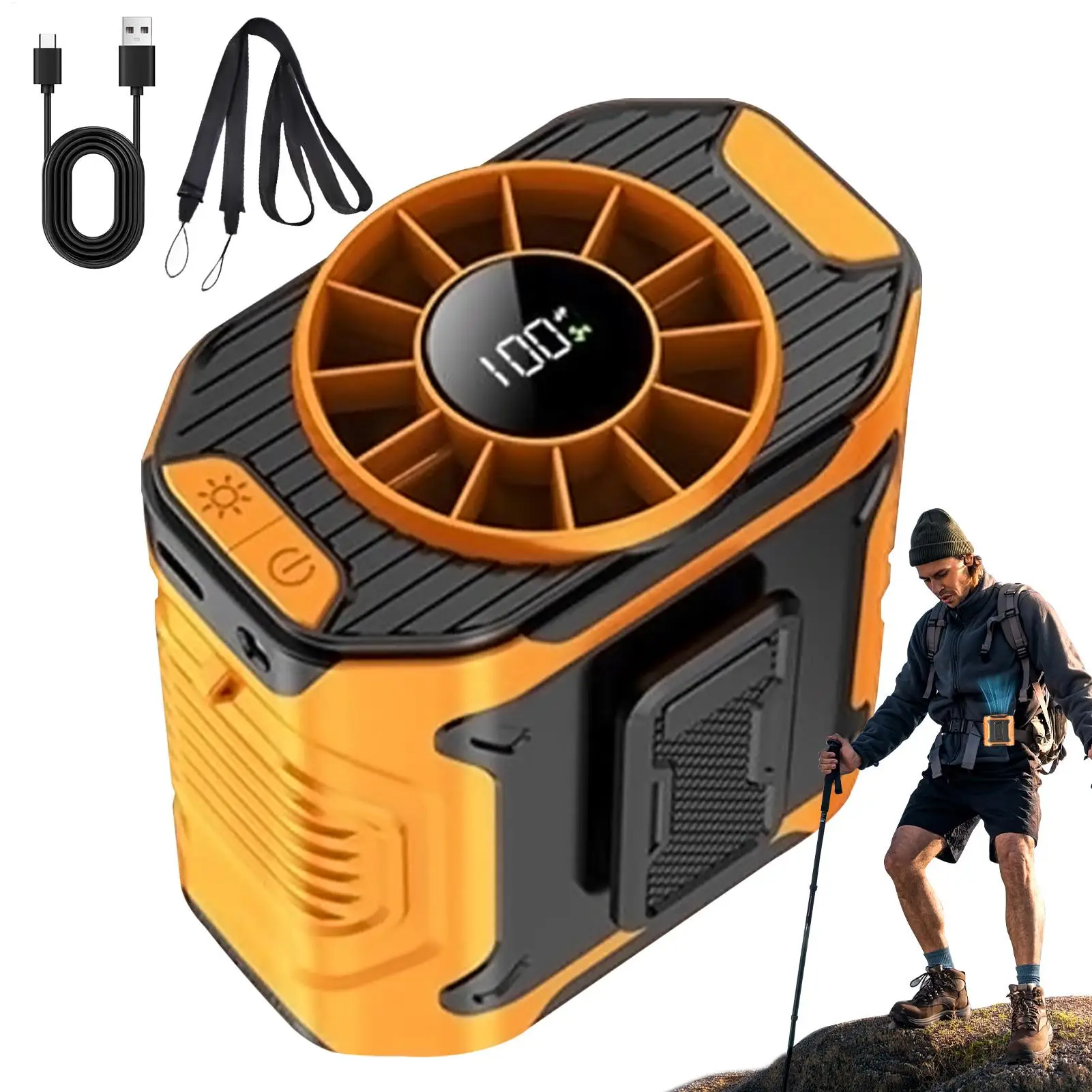 

Уличный подвесной вентилятор на талии, перезаряжаемый вентилятор с зажимом, небольшой охлаждающий вентилятор, устройство для кемпинга, поясной зажим с фонариком 5000 мАч