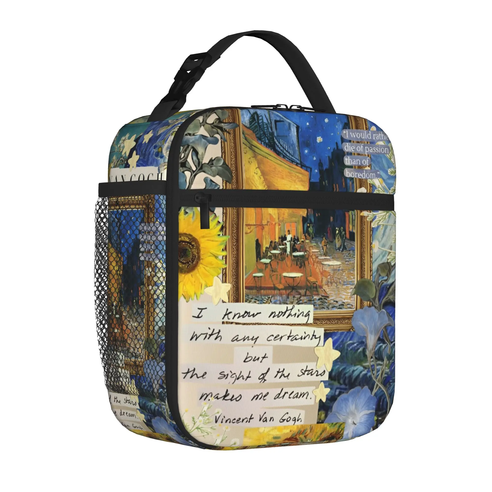 Insulated Lunch Tote Bag Van Gogh Art Oil Paintings Sunflowers Starry Night Cooler Thermal Lunch Storage Food Box with Handle