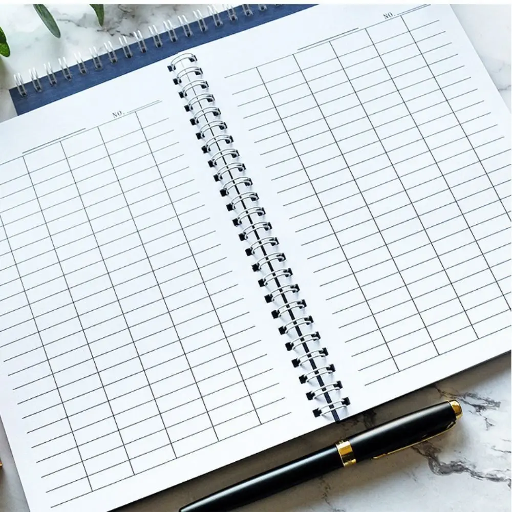 Sturdy Cover Spiral Bound Notebook Blank Grid Multifunctional Financial Record Book Blank Grid Layout Vertical Layout