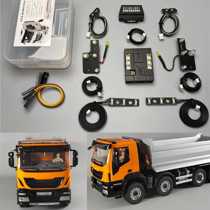 System oświetlenia LED 5V z symulacją świateł przednich i tylnych do modelu ciężarówki wywrotki Iveco 1/14 Tamiya RC, części do samodzielnego montażu.