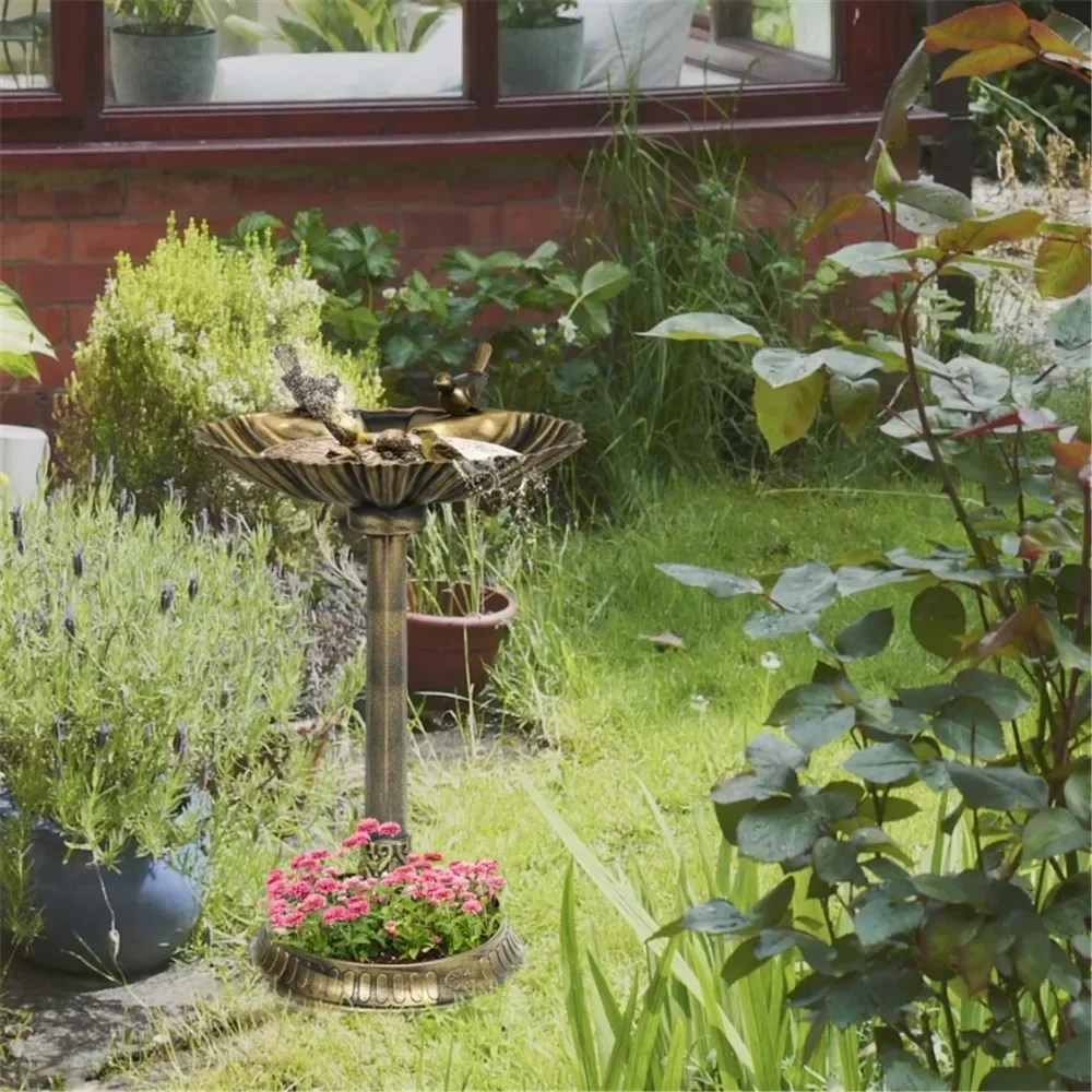 

Bird Bath Plastic construction with a hand-painted surface for weather resistance and an antique look Bird Feeder Bowl