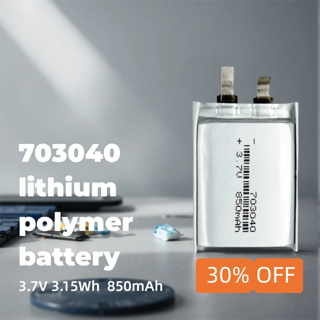 

703040 850mAh 3.7V Li-ion Battery High-Energy Rechargeable Cell for Compact Electronics, Wearables, DIY Projects