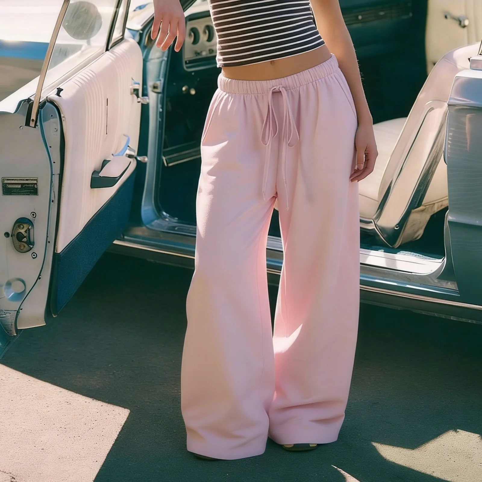 

Женские широкие спортивные брюки, модные повседневные брюки с бантом и принтом, на резинке, с карманами