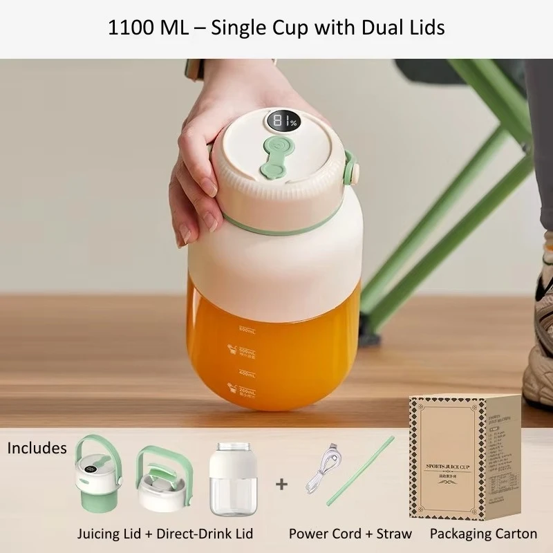 1100ML Portable Juicer Electric Blender USB Fruit Mixers 26 Blades Fruit Smoothies Machine Mixer 80W  Ice Crusher For Home